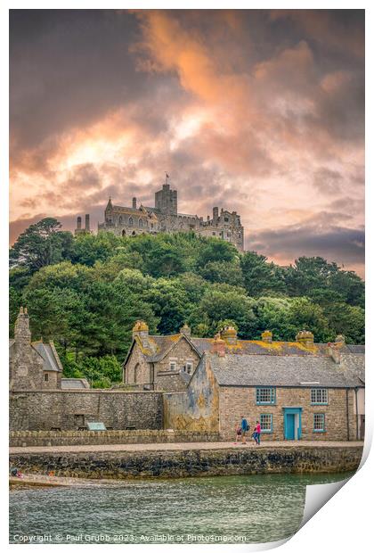 St Micharels Mount at Sunset Print by Paul Grubb