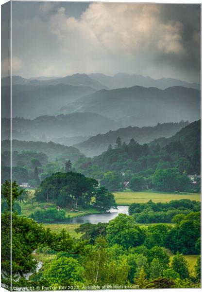 Misty Windemere Canvas Print by Paul Grubb