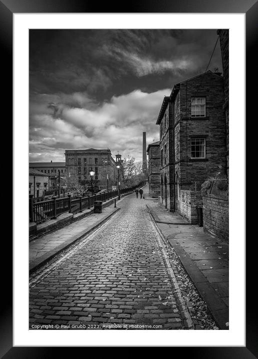 Saltaire Street in Black and White Framed Mounted Print by Paul Grubb