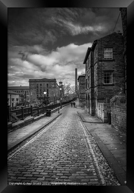 Saltaire Street in Black and White Framed Print by Paul Grubb