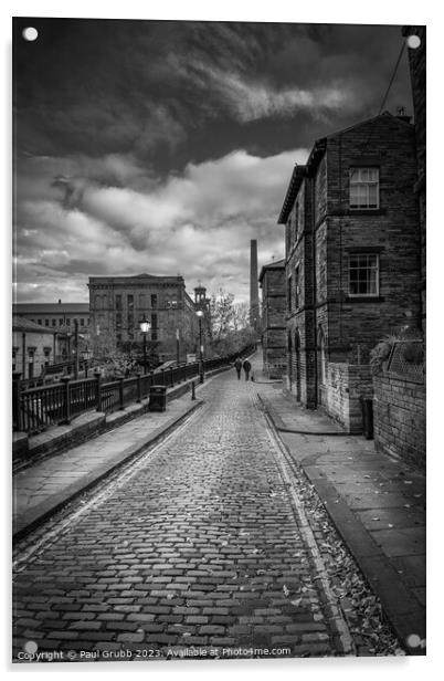 Saltaire Street in Black and White Acrylic by Paul Grubb