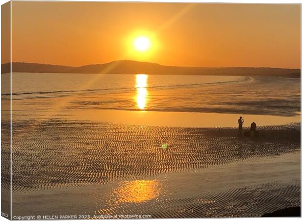 Aberavon Beach sunset and silhouettes Canvas Print by HELEN PARKER