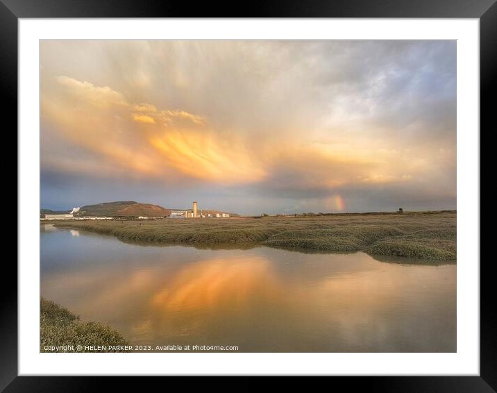 Sunset Reflections at Crymlyn Burrows Framed Mounted Print by HELEN PARKER