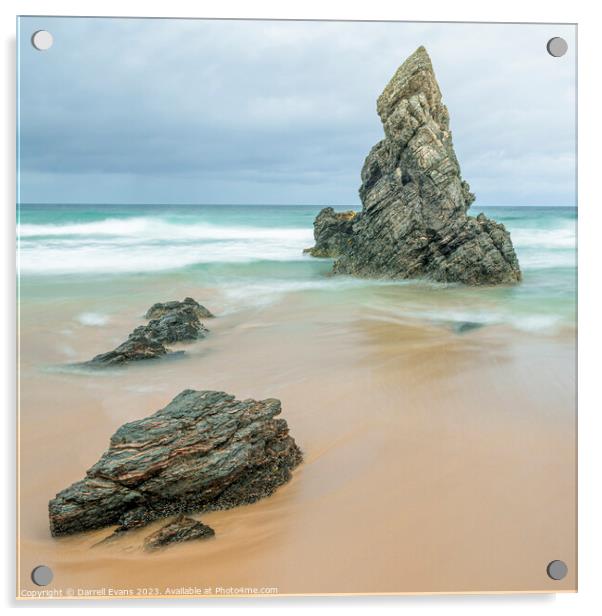 Rocks on a golden beach Acrylic by Darrell Evans