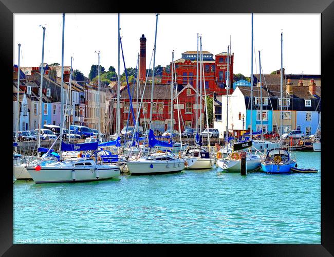 Vibrant Quay with Yachts in Weymouth Framed Print by john hill