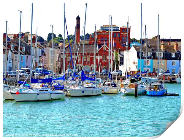 Vibrant Quay with Yachts in Weymouth Print by john hill