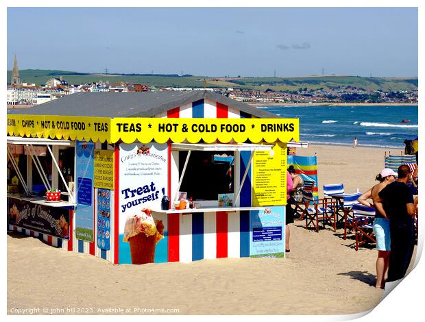 Vibrant Beach Kiosk Scene Print by john hill