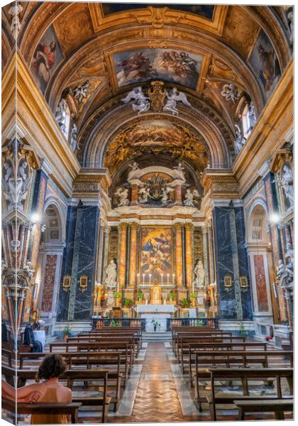 Church of Jesus and Mary Interior In Rome Canvas Print by Artur Bogacki