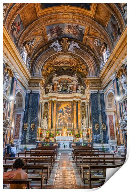 Church of Jesus and Mary Interior In Rome Print by Artur Bogacki