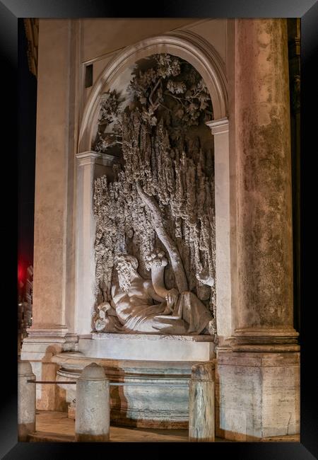 River Tiber Fountain at Night in Rome Framed Print by Artur Bogacki