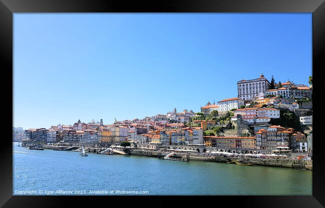 View Of Porto Old Town From Across Douro River Framed Print by Igor Alifanov
