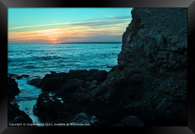 Sunset in Gale Beach. Coast of Algarve Framed Print by Angelo DeVal
