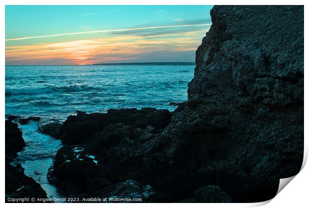Sunset in Gale Beach. Coast of Algarve Print by Angelo DeVal