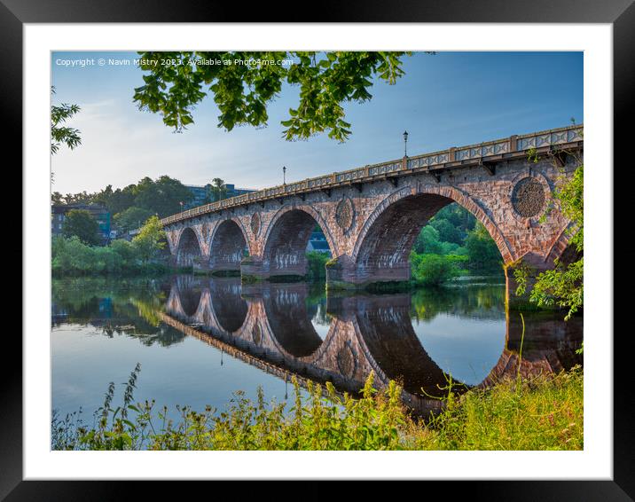 Perth Bridge and a mirror calm River Tay Framed Mounted Print by Navin Mistry