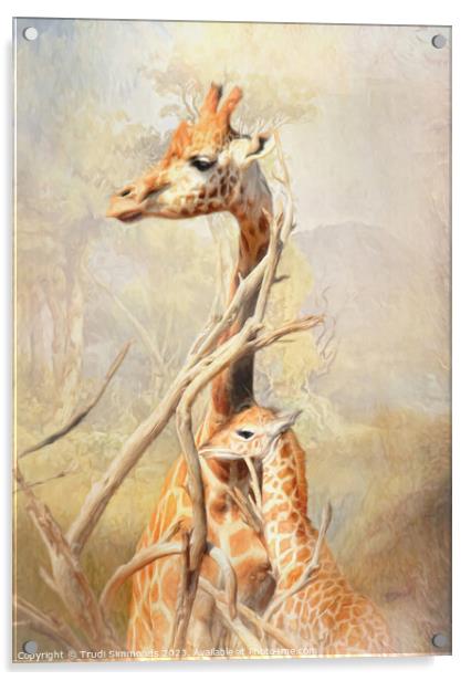 Giraffe Mother and Calf Acrylic by Trudi Simmonds