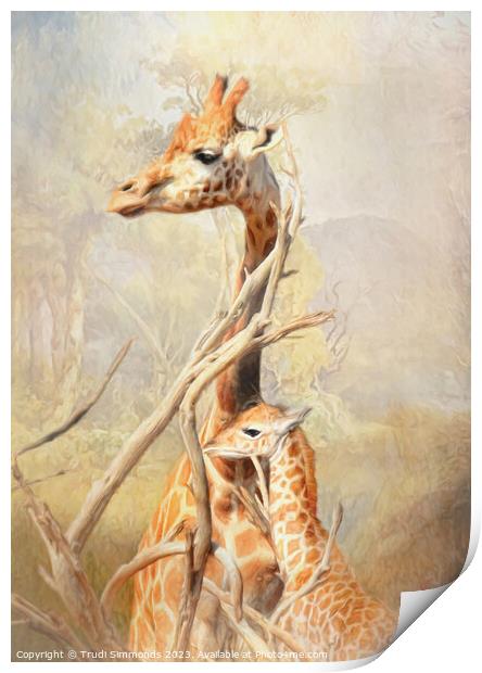Giraffe Mother and Calf Print by Trudi Simmonds