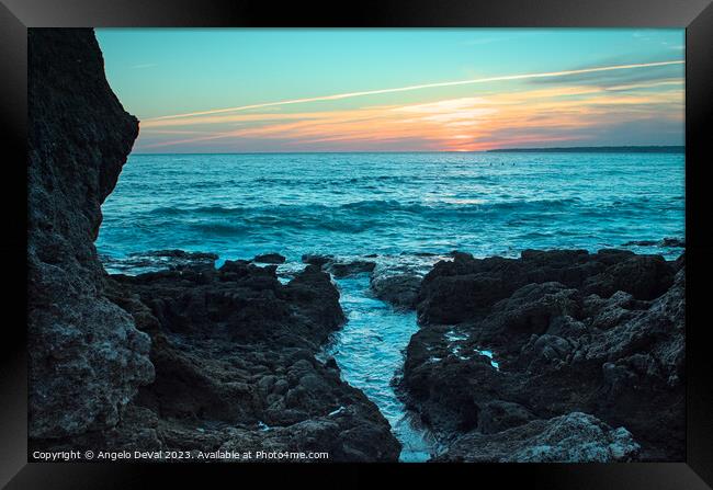 Sunset in Gale Beach. Coast of Algarve Framed Print by Angelo DeVal