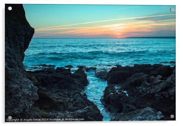 Sunset in Gale Beach. Coast of Algarve Acrylic by Angelo DeVal