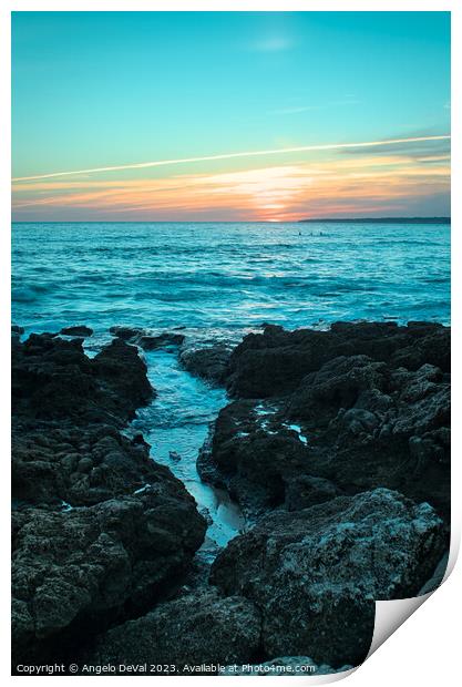 Sunset in Gale Beach. Coast of Algarve Print by Angelo DeVal