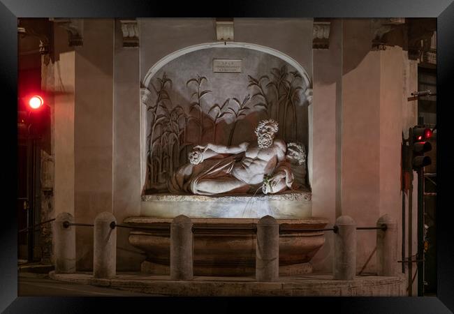 River Aniene Fountain at Night in Rome Framed Print by Artur Bogacki