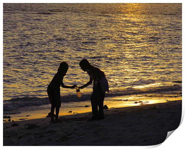 girls playing Print by Hassan Najmy