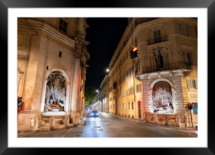 Four Fountains And Street In Rome At Night Framed Mounted Print by Artur Bogacki