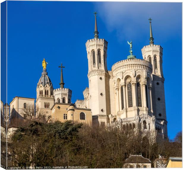Basilica of Notre Dame Outside From Downtown Lyon France Canvas Print by William Perry