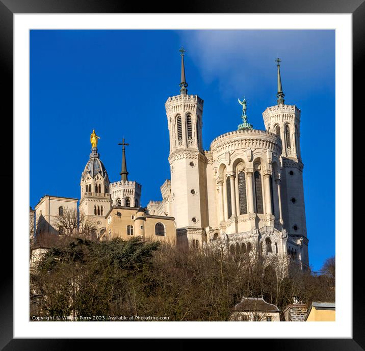Basilica of Notre Dame Outside From Downtown Lyon France Framed Mounted Print by William Perry