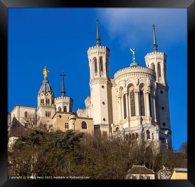 Basilica of Notre Dame Outside From Downtown Lyon France Framed Print by William Perry