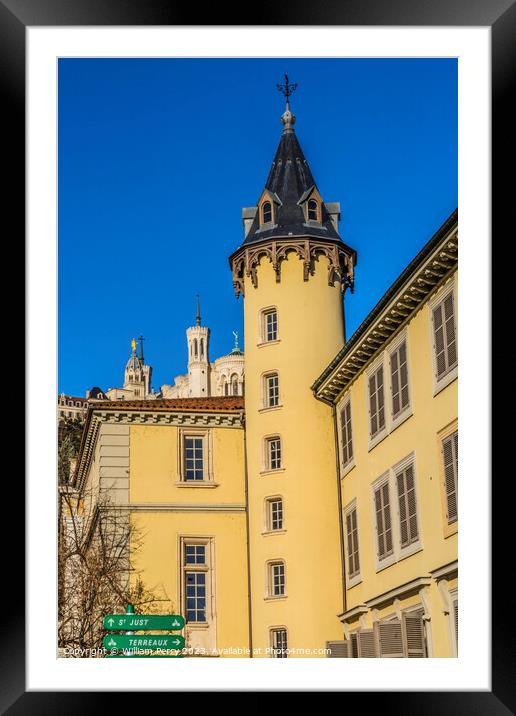 Old Building Basilica of Notre Dame Outside Downtown Lyon France Framed Mounted Print by William Perry
