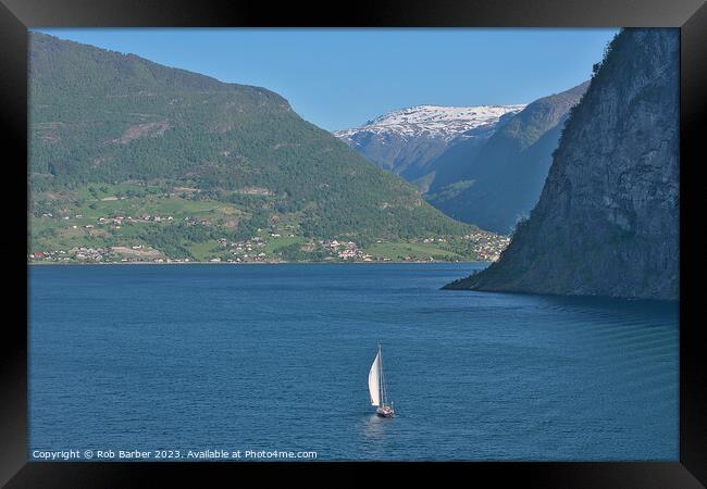 Yacht on Norwegian Fjord Framed Print by Rob Barber
