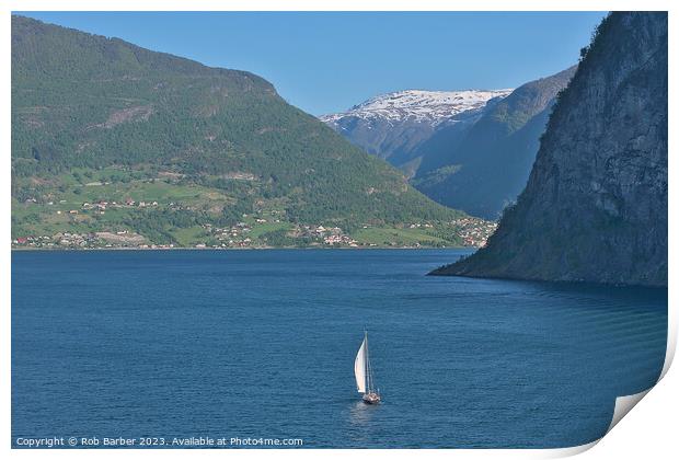 Yacht on Norwegian Fjord Print by Rob Barber