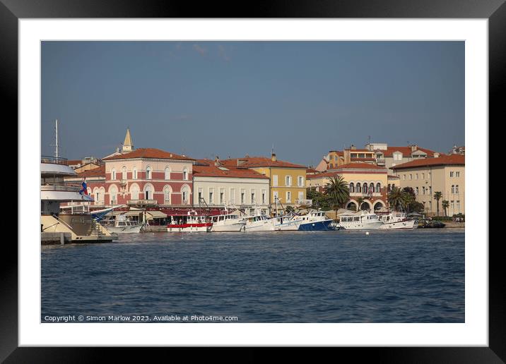 The stylish houses at the waterfront of Rovinj in  Framed Mounted Print by Simon Marlow
