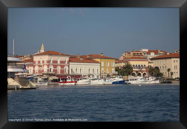 The stylish houses at the waterfront of Rovinj in  Framed Print by Simon Marlow