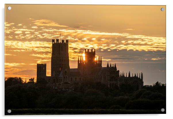 Sunset behind Ely Cathedral, Cambridgeshire, 24th June 2023 Acrylic by Andrew Sharpe