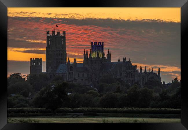 Sunset behind Ely Cathedral, Cambridgeshire, 24th June 2023 Framed Print by Andrew Sharpe