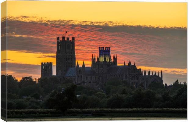 Sunset behind Ely Cathedral, Cambridgeshire, 24th  Canvas Print by Andrew Sharpe