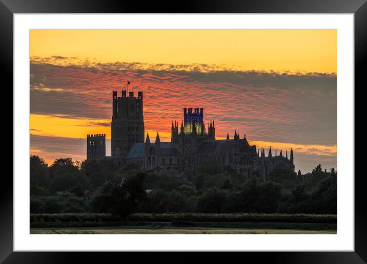 Sunset behind Ely Cathedral, Cambridgeshire, 24th  Framed Mounted Print by Andrew Sharpe