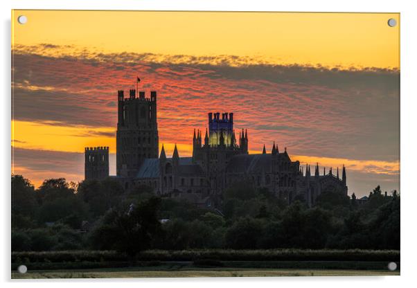 Sunset behind Ely Cathedral, Cambridgeshire, 24th  Acrylic by Andrew Sharpe