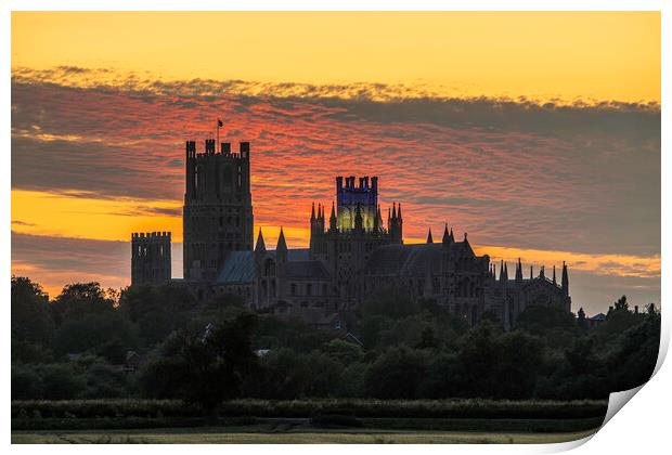 Sunset behind Ely Cathedral, Cambridgeshire, 24th  Print by Andrew Sharpe