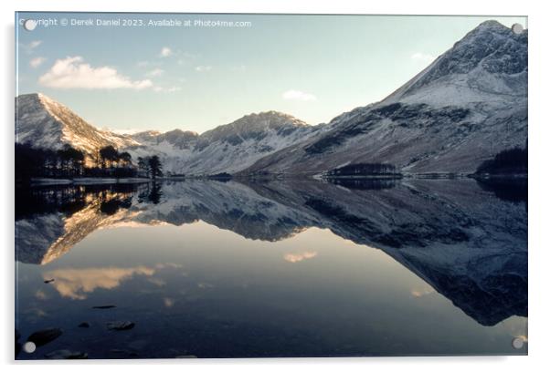 Snow capped mountains at Buttermere Acrylic by Derek Daniel