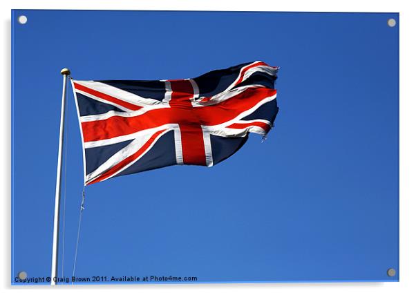 Union Jack on blue sky Acrylic by Craig Brown