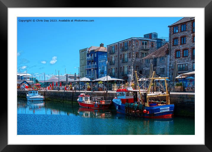 Sutton Harbour Restaurants Framed Mounted Print by Chris Day