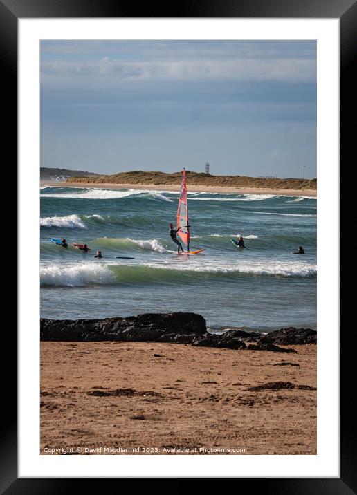 Rhosneigr Beach Windsurfers Framed Mounted Print by David Macdiarmid