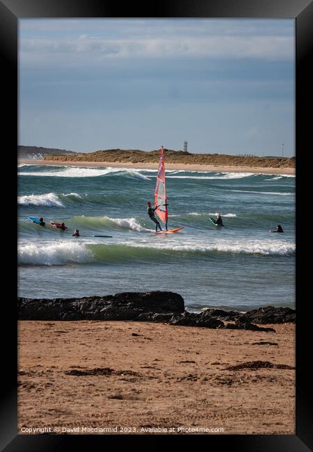 Rhosneigr Beach Windsurfers Framed Print by David Macdiarmid