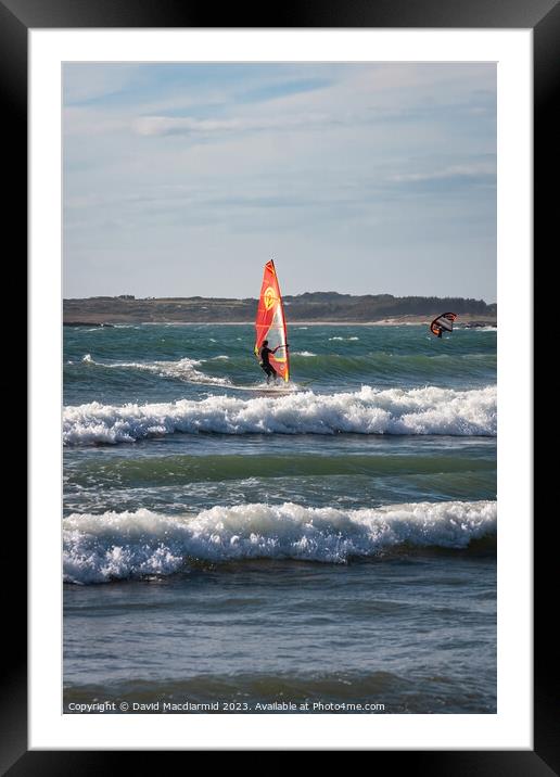 Rhosneigr Beach Windsurfers Framed Mounted Print by David Macdiarmid