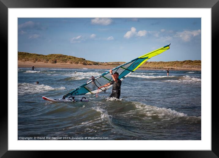 Rhosneigr Beach Windsurfers Framed Mounted Print by David Macdiarmid