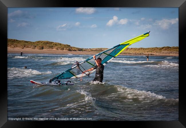 Rhosneigr Beach Windsurfers Framed Print by David Macdiarmid