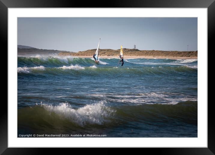 Rhosneigr Beach Windsurfers Framed Mounted Print by David Macdiarmid