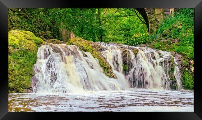 Spectacular Arbirlot Waterfall After the Rain Panorama  Framed Print by DAVID FRANCIS